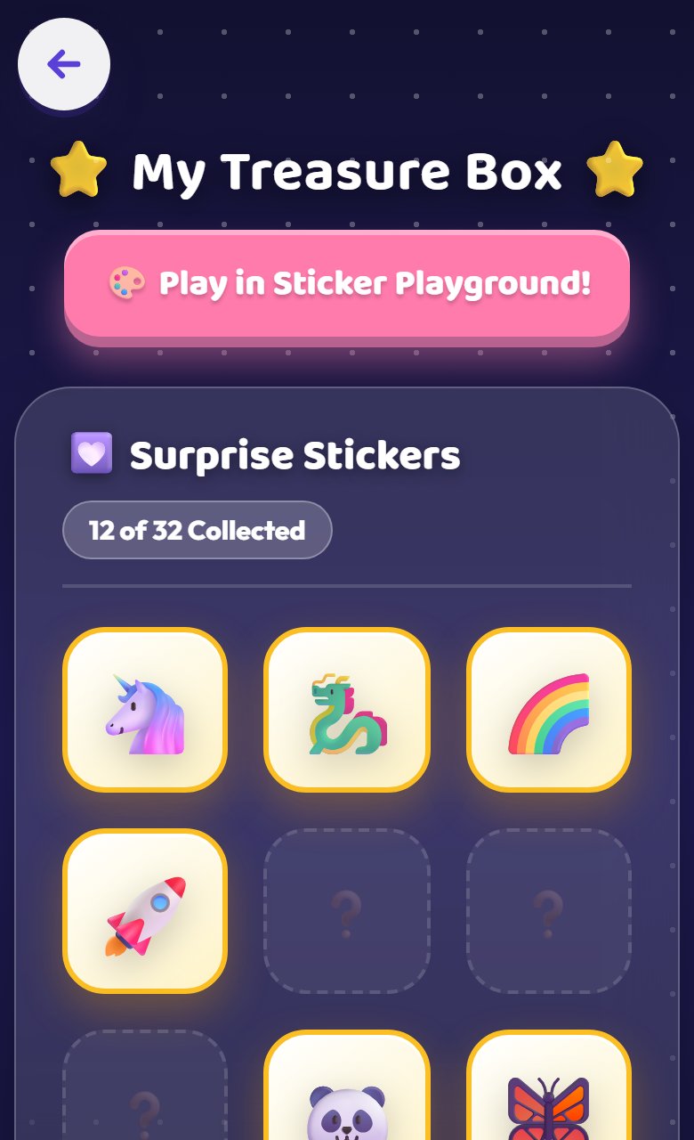 The Treasure Box, showing stickers collected so far.